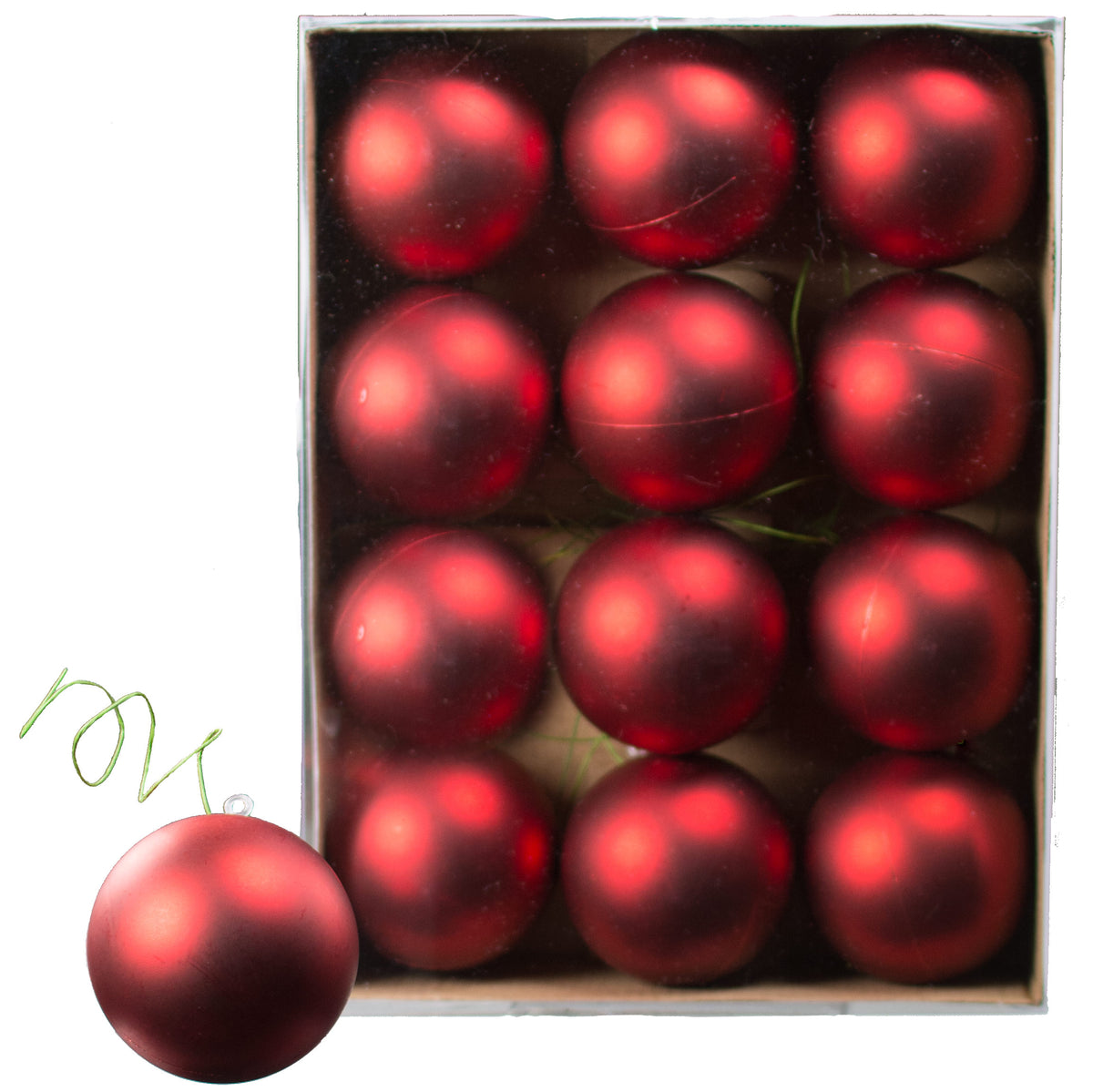 70MM Matte Ball Ornament On Wire: Red (12) Item Number: XH831924