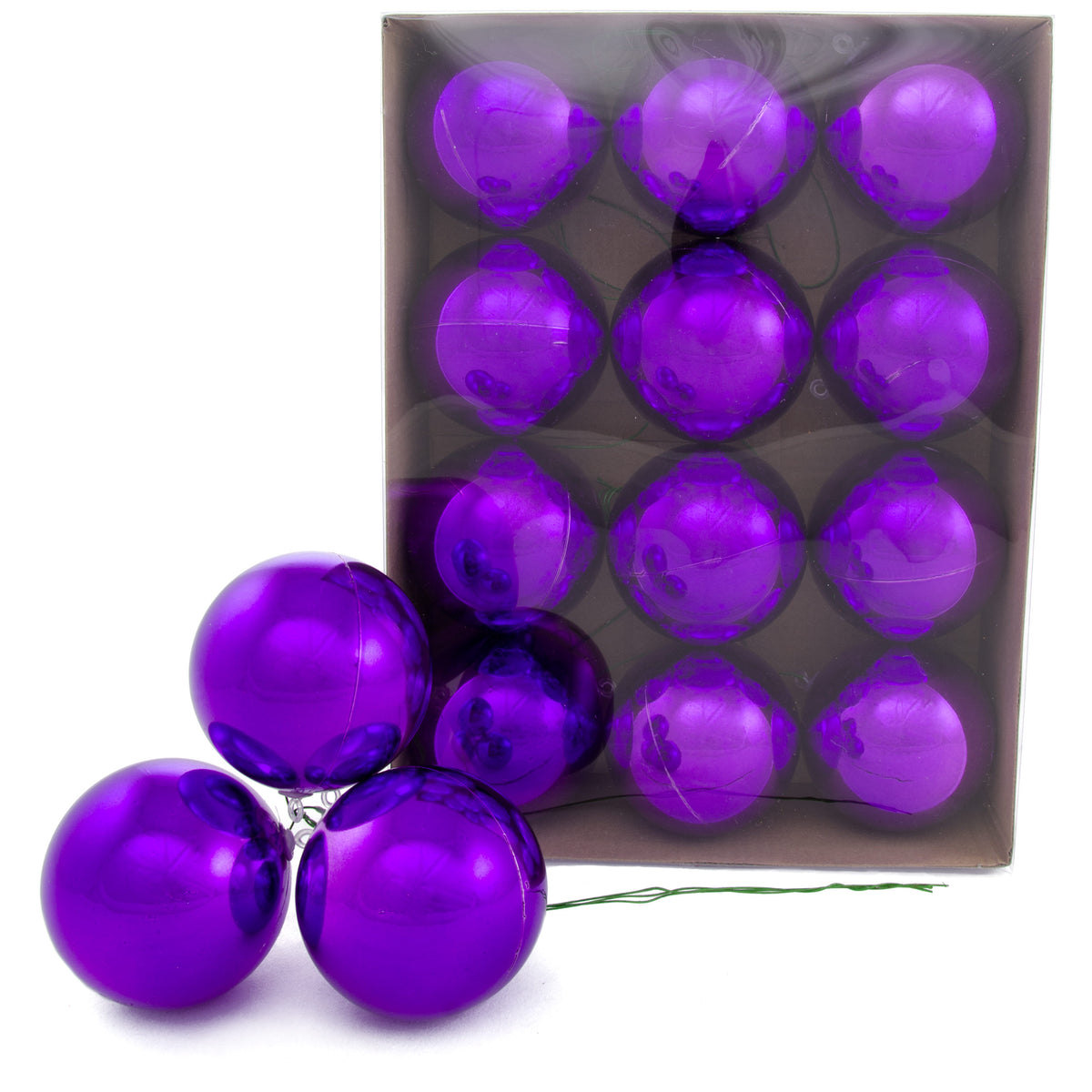 70MM Metallic Ball Ornament On Wire: Purple (12) Item Number: XH821923