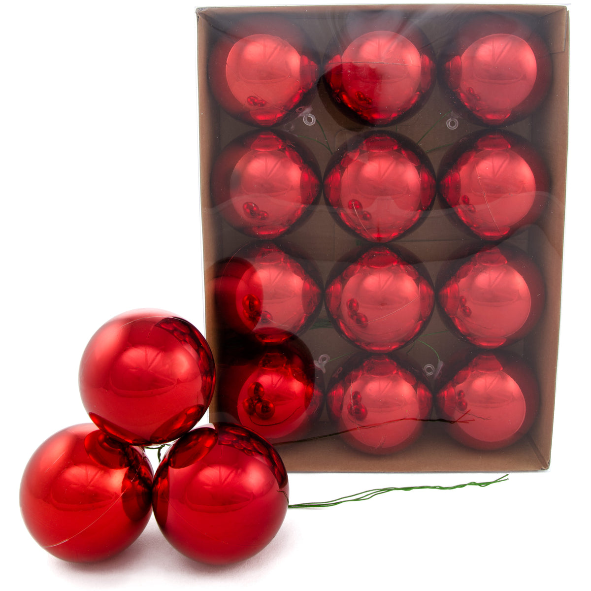 70MM Metallic Ball Ornament On Wire: Red (12) Item Number: XH821924