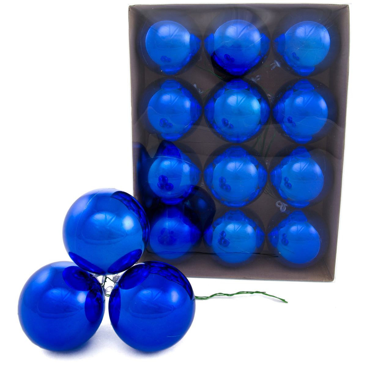 70MM Metallic Ball Ornament On Wire: Royal Blue (12) Item Number: XH821925