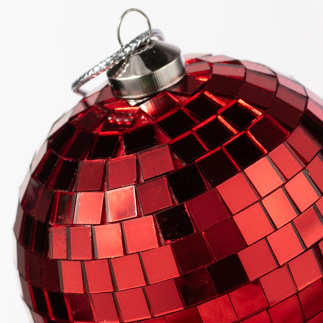 80mm Mirror Disco Ball Ornament: Red detail photo 3