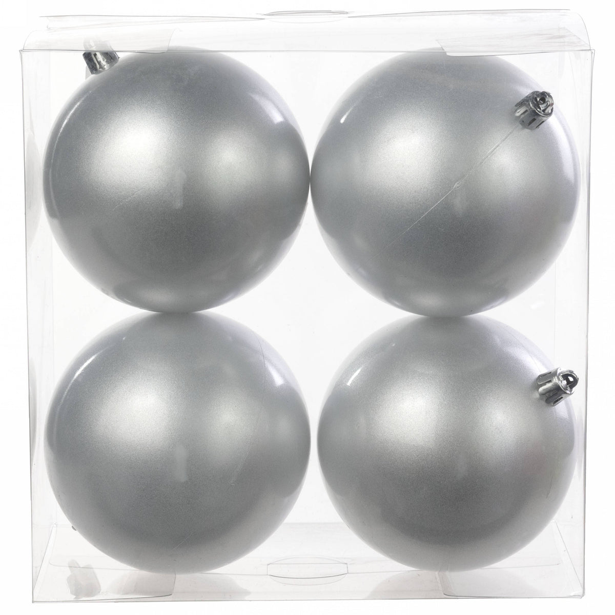100MM Plastic Ball Ornament: Candy Apple Silver (Set of 4) Item Number: 157094