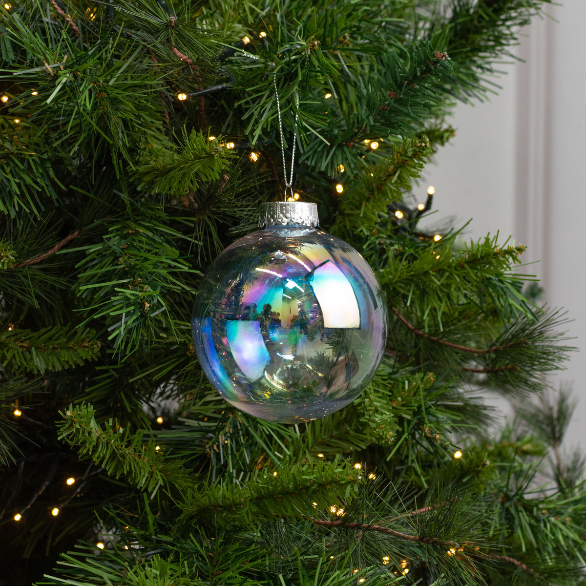 100mm Seamless Ball Ornament: Iridescent Clear Bubble Lifestyle Photo