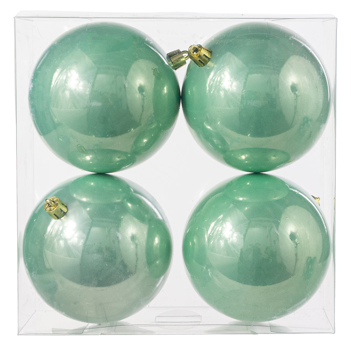 100MM Seamless Plastic Ball Ornament: Pearl Mint Green (Set of 4) Item Number: 216727