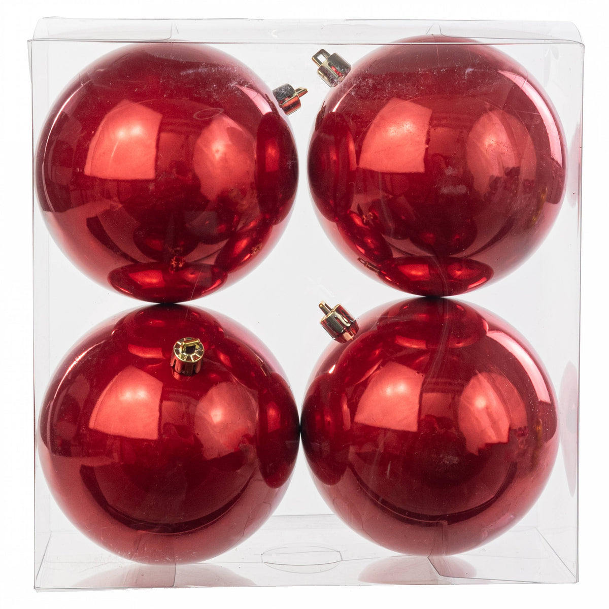 100MM Seamless Plastic Ball Ornament: Red (Set of 4) Item Number: 216704
