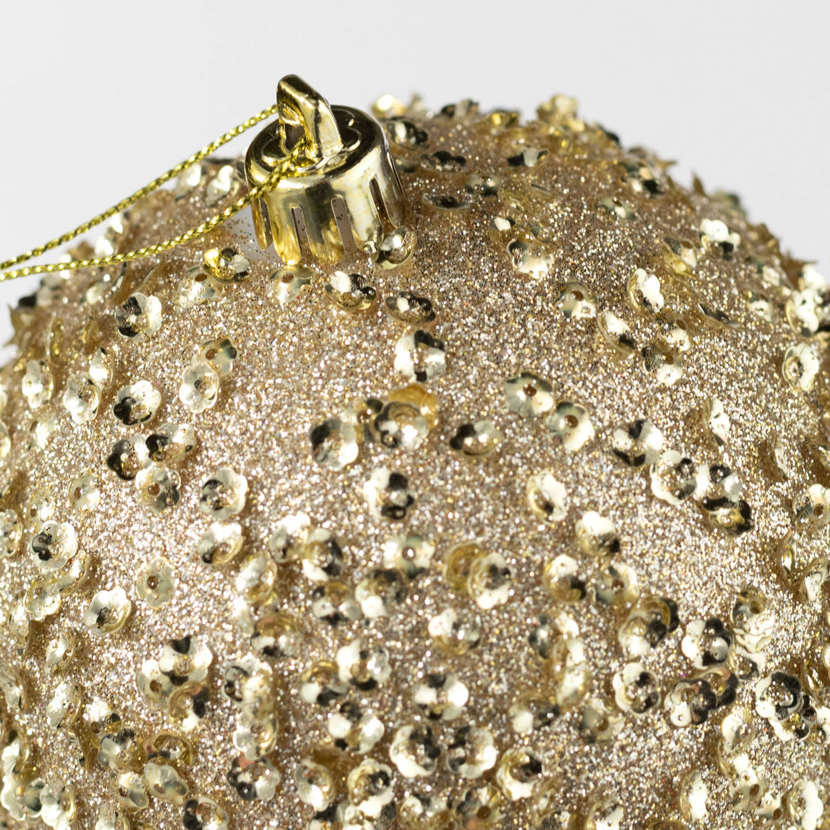 100mm Sequin & Glitter Ball Ornaments: Champagne Gold (Box of 4) detail photo 3