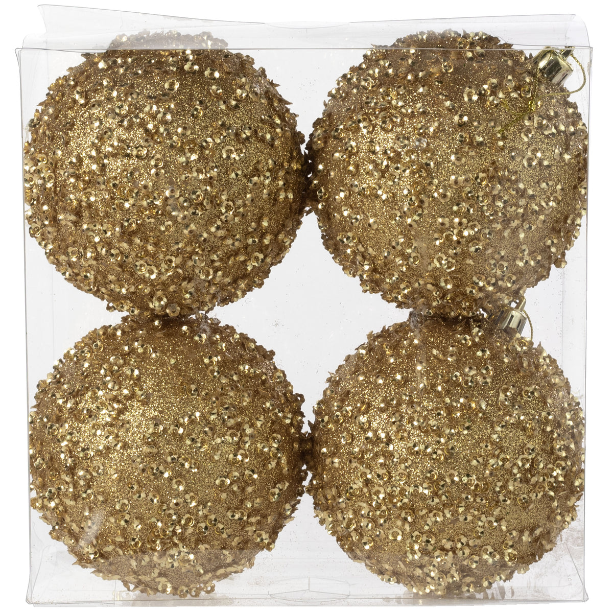 100mm Sequin & Glitter Ball Ornaments: 18K Gold (Box of 4) Item Number: XH959608