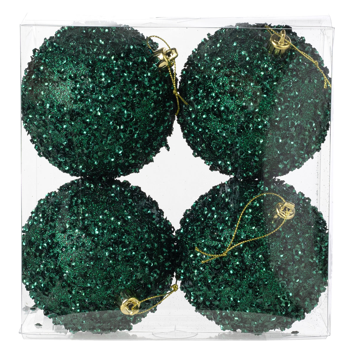 100mm Sequin & Glitter Ball Ornaments: Hunter Green (Box of 4) Item Number: XH959611