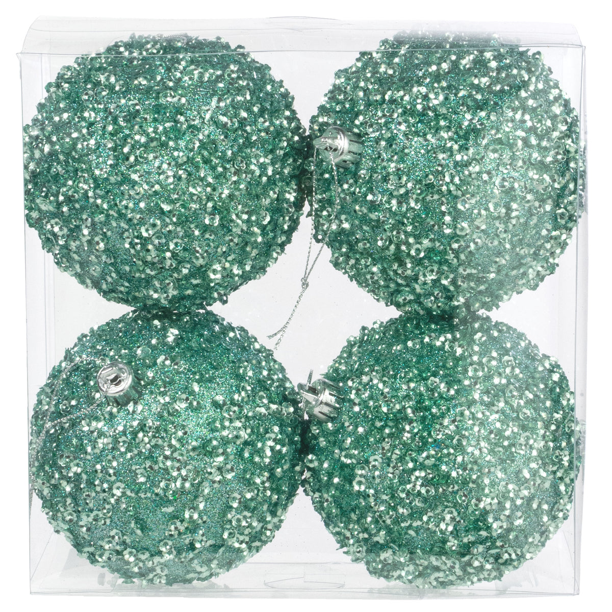 100mm Sequin & Glitter Ball Ornaments: Light Mint Green (Box of 4) Item Number: XH9596CC