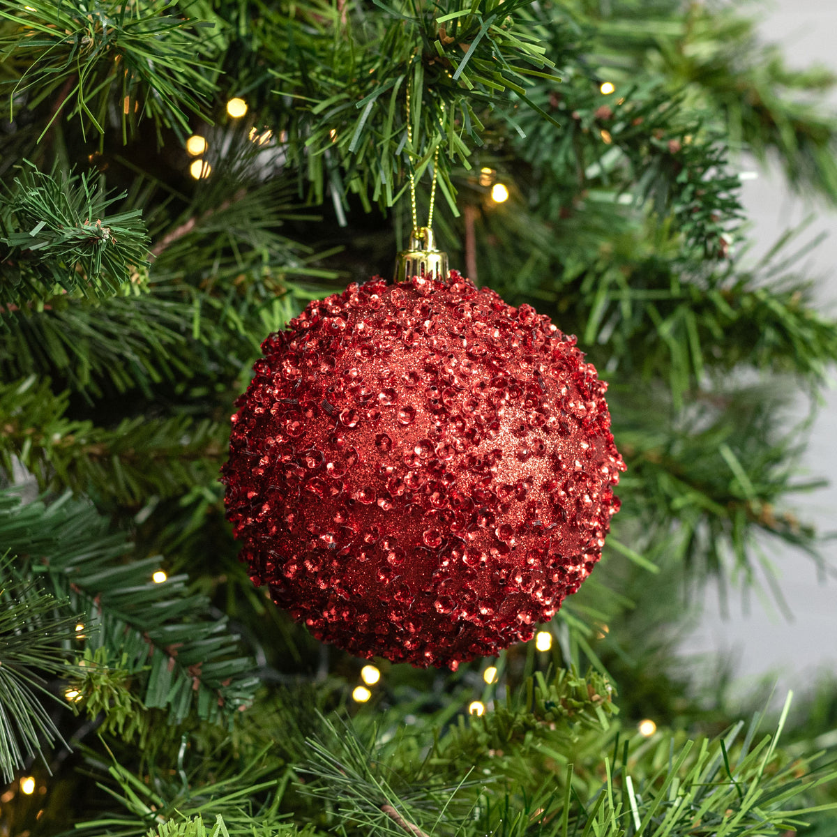 100mm Sequin & Glitter Ball Ornaments: Red (Box of 4) Lifestyle Photo