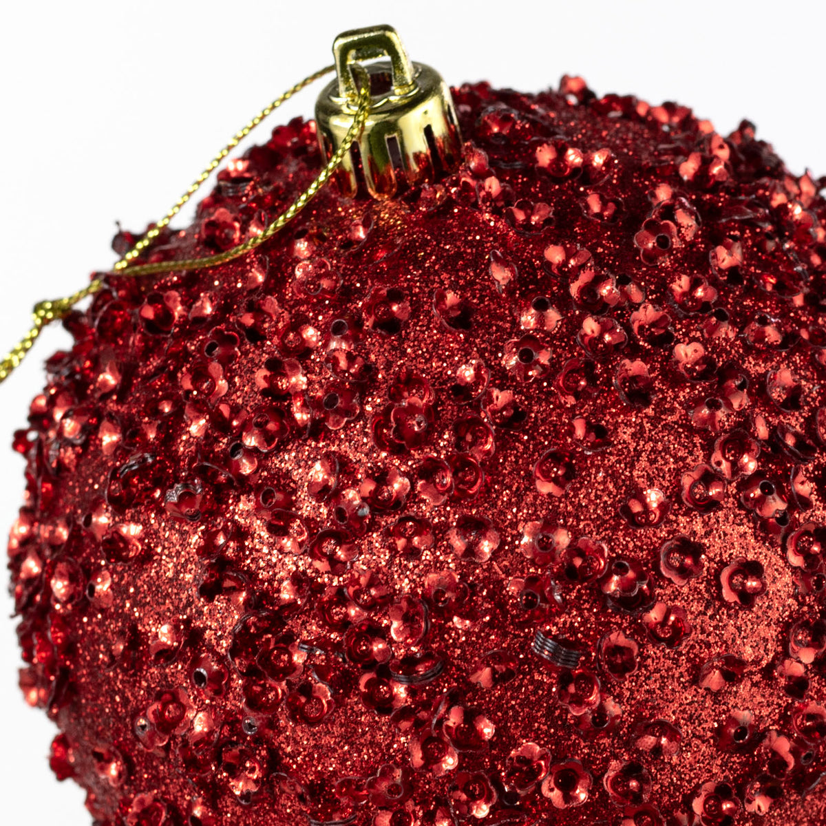 100mm Sequin & Glitter Ball Ornaments: Red (Box of 4) detail photo 3