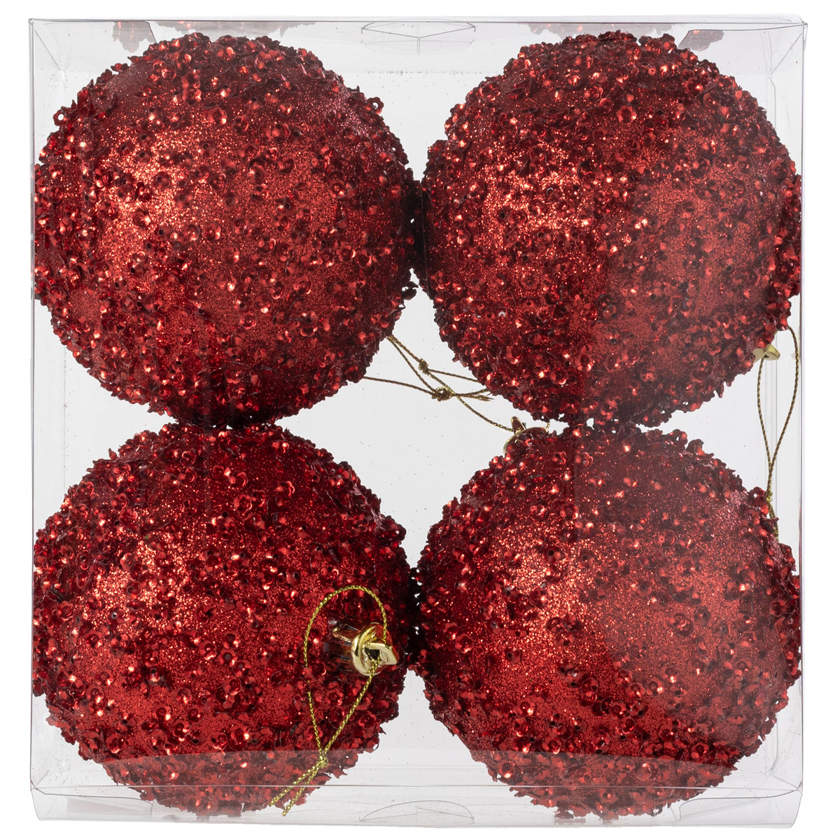 100mm Sequin & Glitter Ball Ornaments: Red (Box of 4) Item Number: XH959624