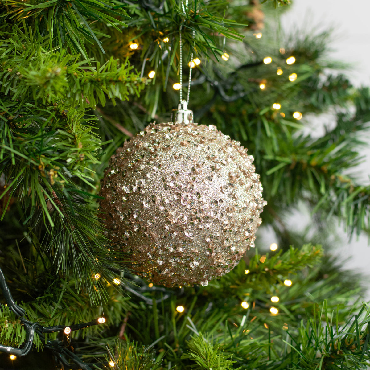 100mm Sequin & Glitter Ball Ornaments: Taupe Gold (Box of 4) Lifestyle Photo