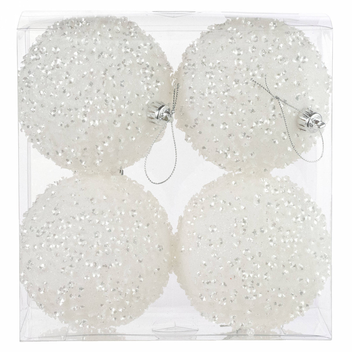 100mm Sequin & Glitter Ball Ornaments: White (Box of 4) Item Number: XH959627