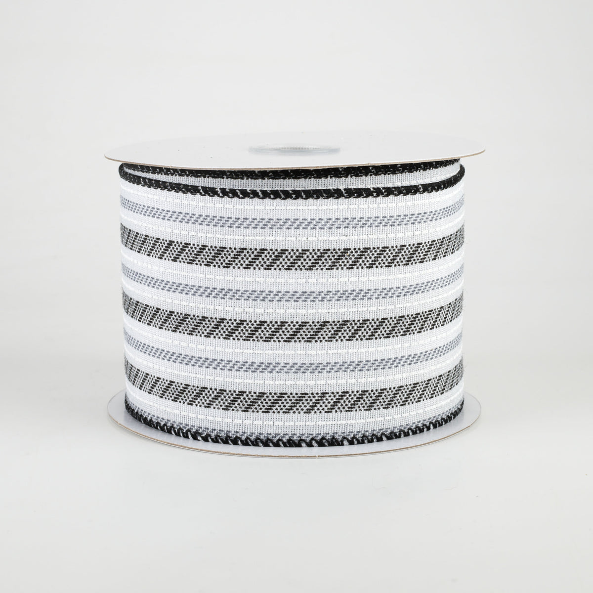 2.5" Modern Stripe Ticking Ribbon: White, Black, Grey (10 Yards)