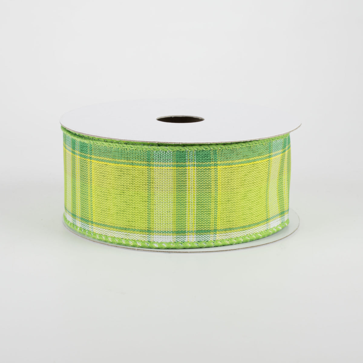 1.5" Montana Plaid Ribbon: Green, White, Lime (10 Yards)