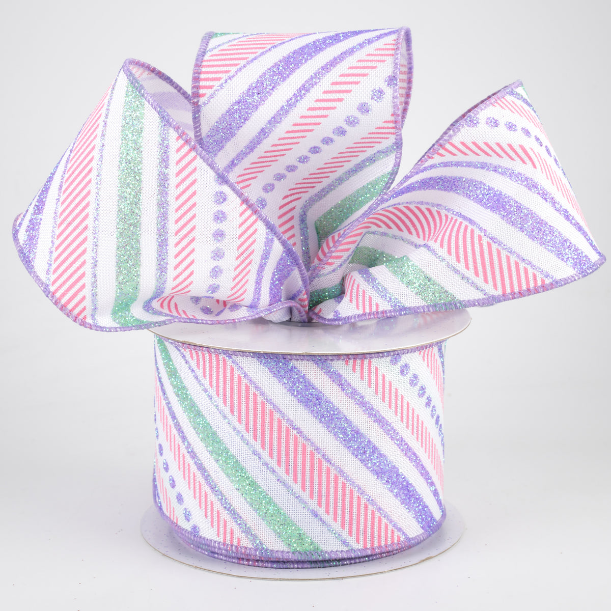 2.5" Multi Diagonal Glitter Stripes Ribbon: Easter (10 Yards) Lifestyle Photo