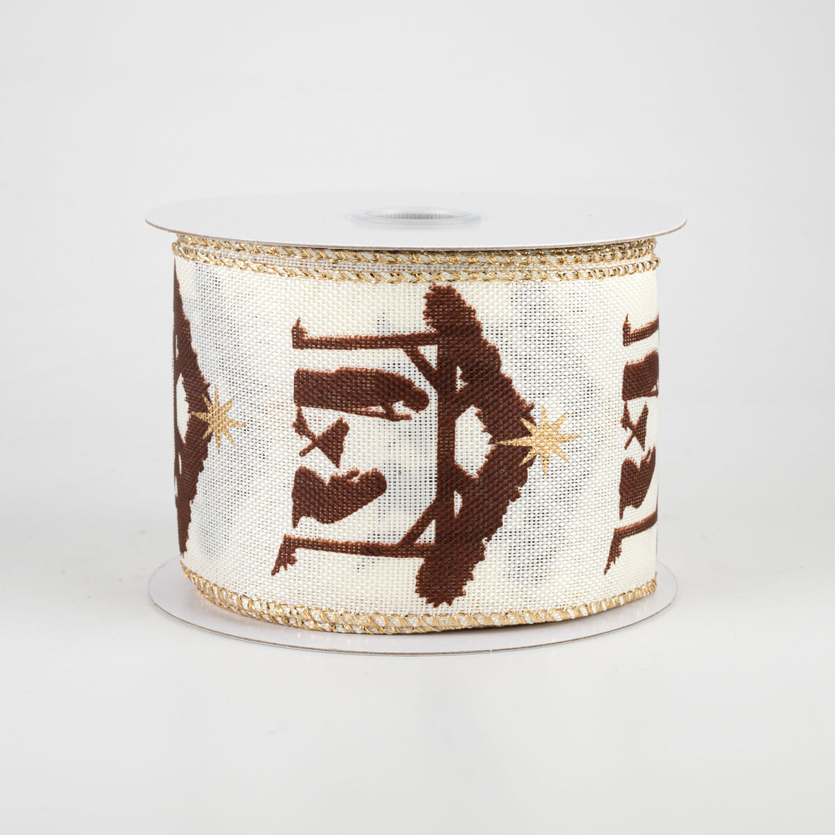 2.5" Nativity Creche Ribbon: Ivory & Brown (10 Yards)
