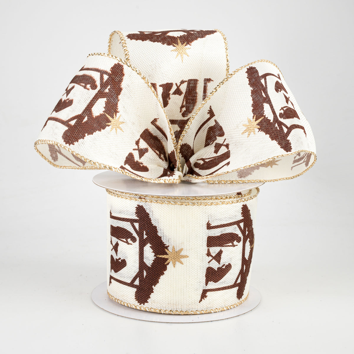 2.5" Nativity Creche Ribbon: Ivory & Brown (10 Yards) Lifestyle Photo