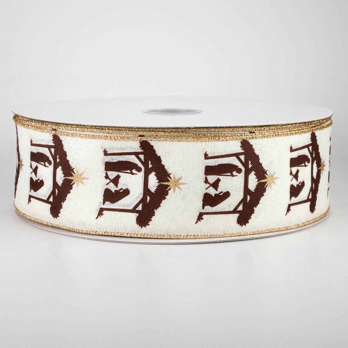 2.5" Nativity Creche Ribbon: Ivory & Brown (50 Yards)