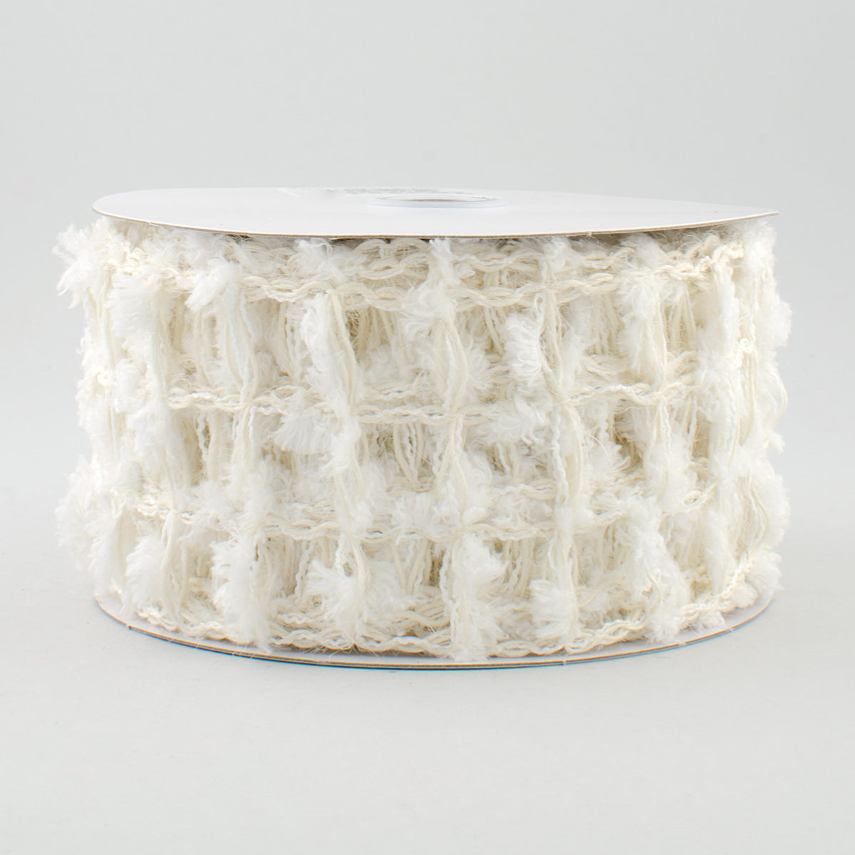 2.5" Natural Jute Snowball Square Net Ribbon: White (10 Yards)