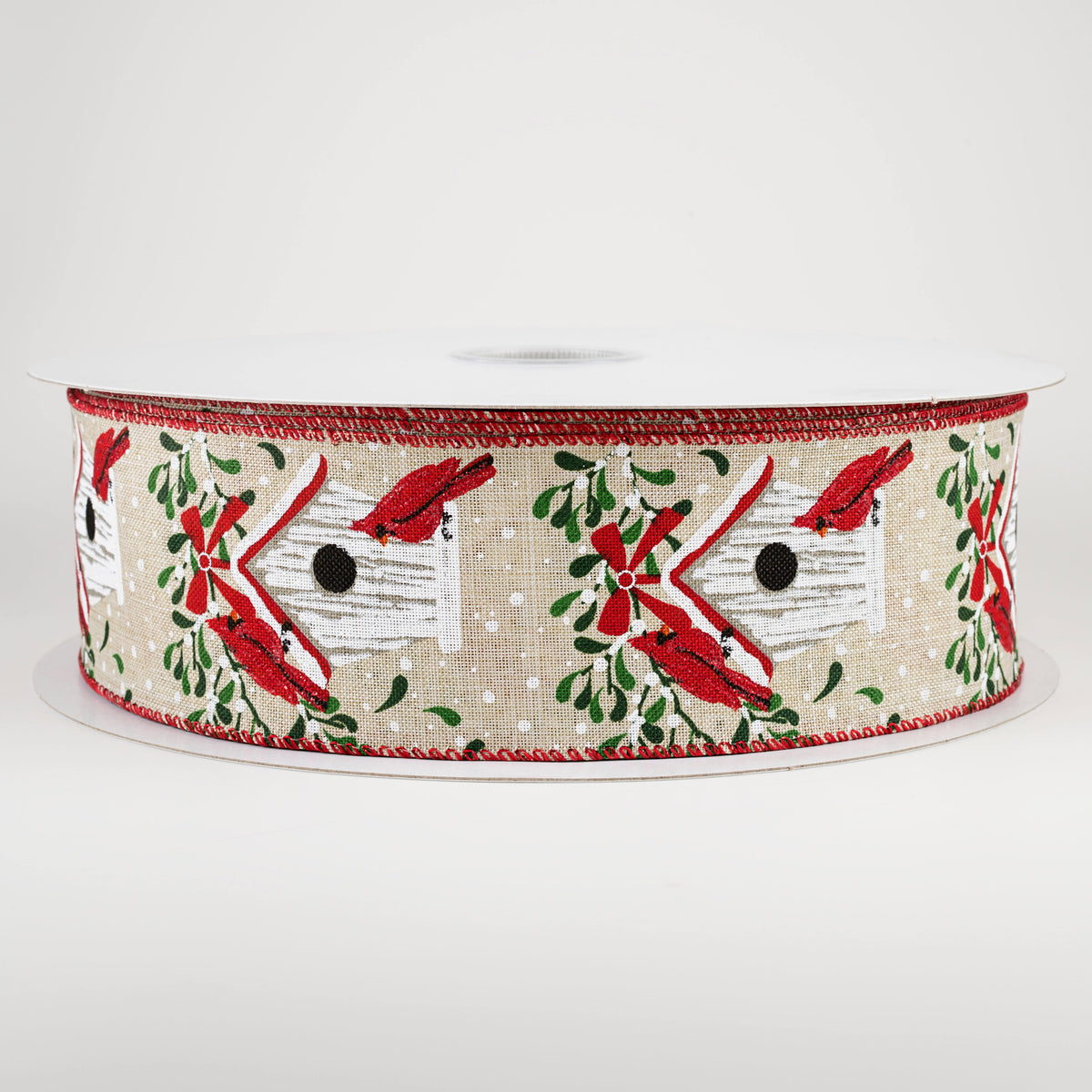 2.5" Natural Linen Cardinal Birdhouse Ribbon (50 Yards)