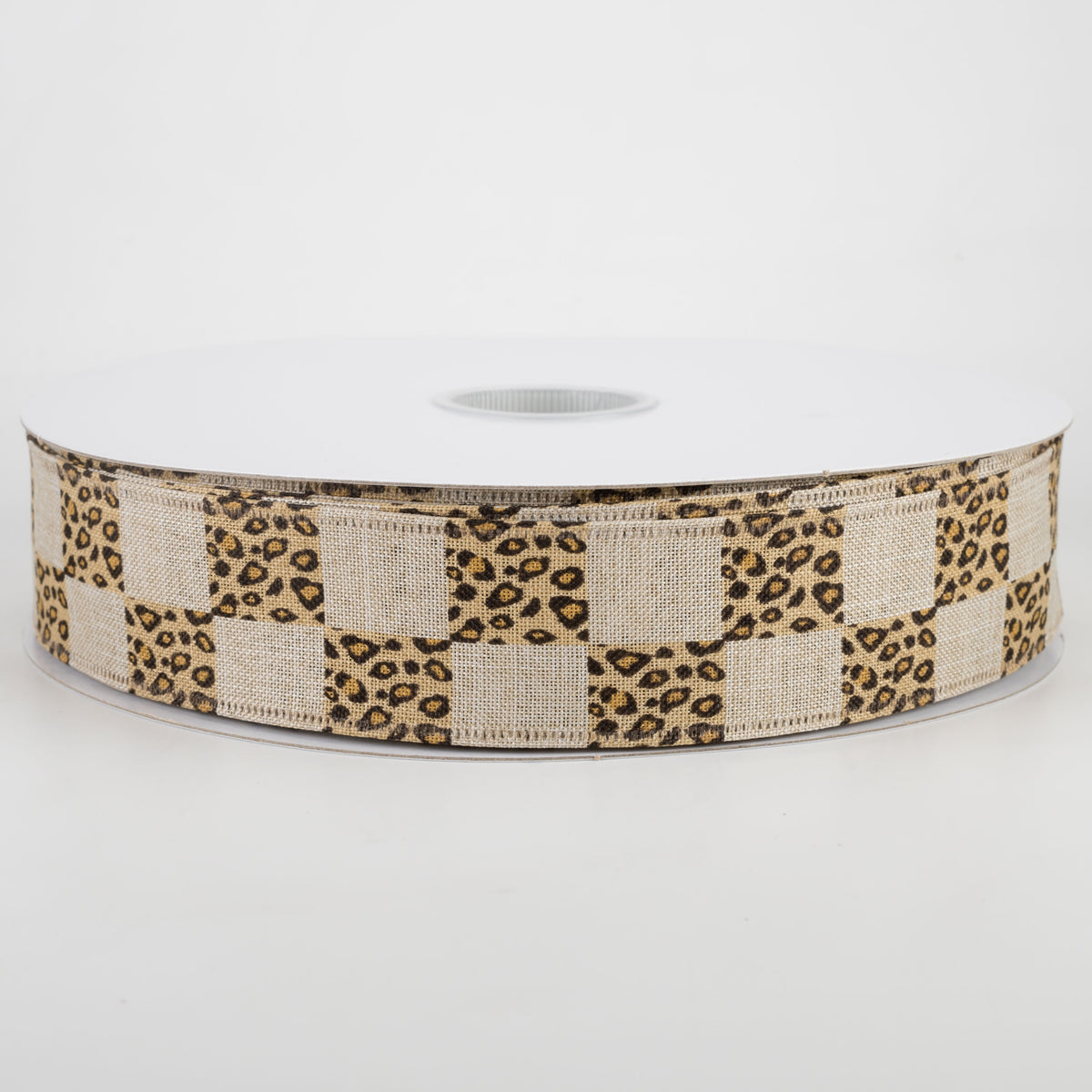 1.5" Natural Linen Cheetah Check Ribbon (50 Yards)