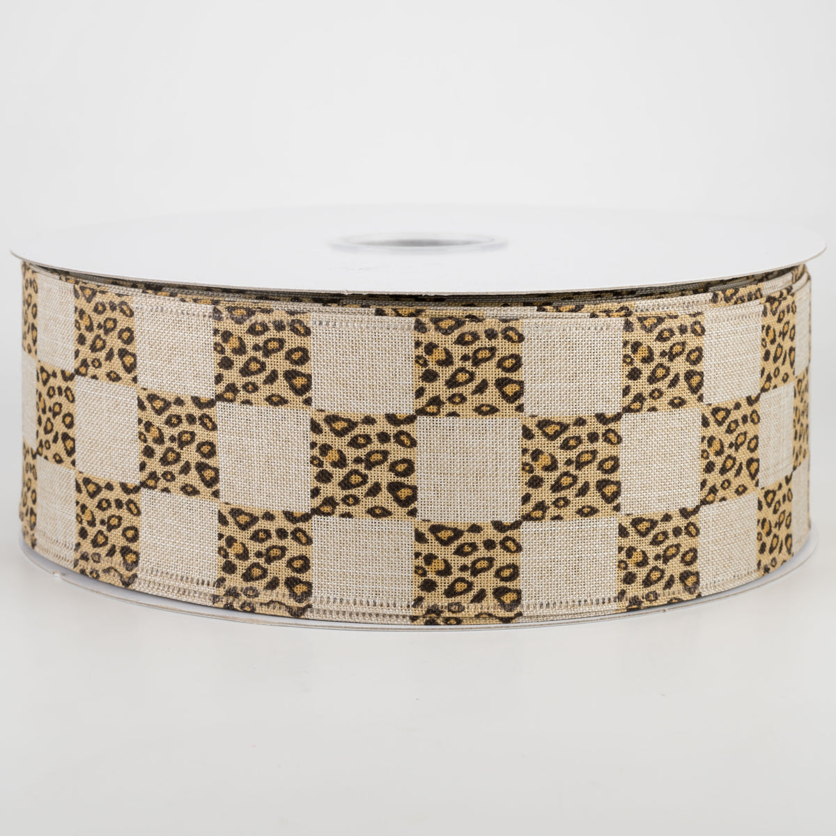 2.5" Natural Linen Cheetah Check Ribbon (50 Yards) Item Number: 865-40-171