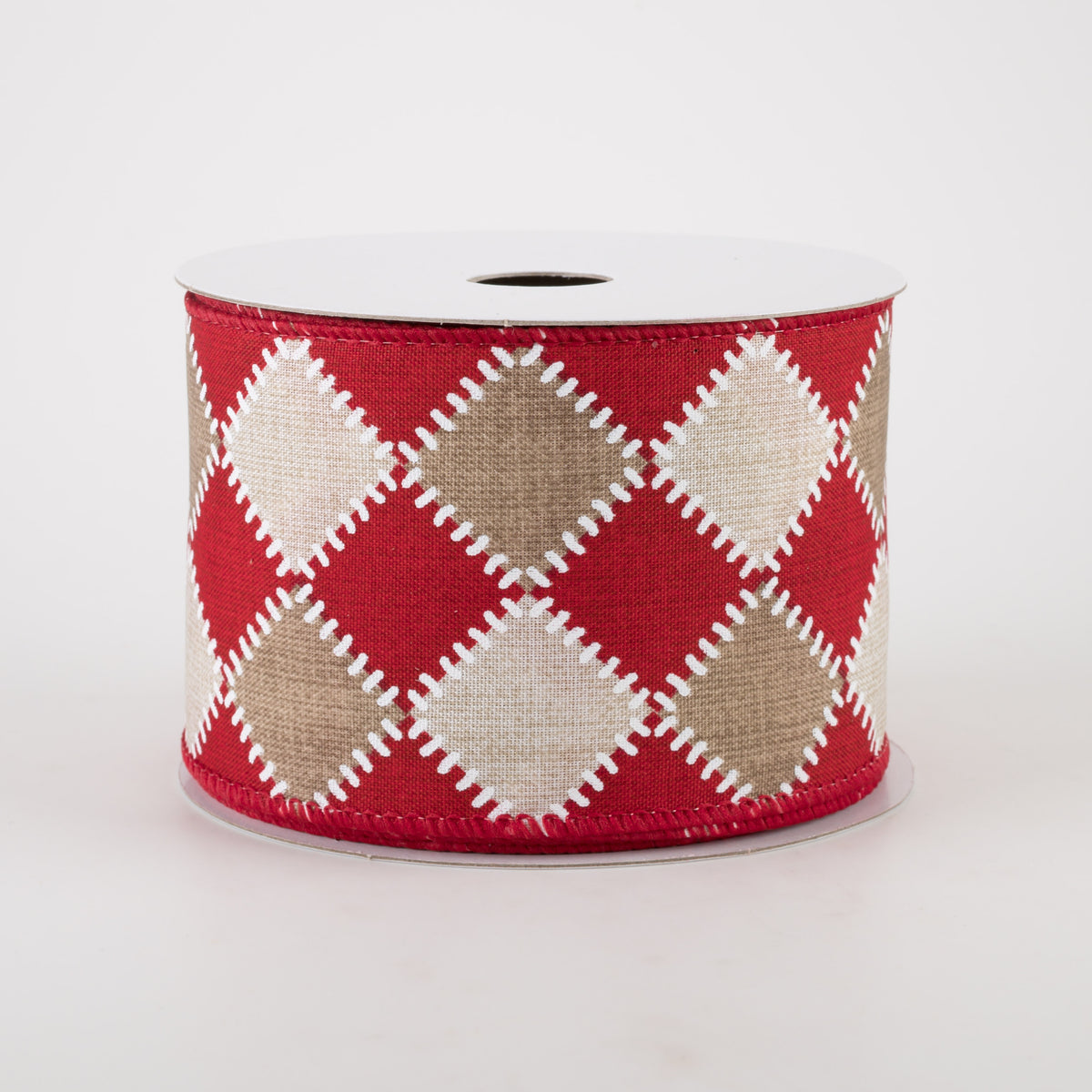 2.5" Natural Stitch Check Ribbon: Red & Ivory (10 Yards) Item Number: 71136-40-12