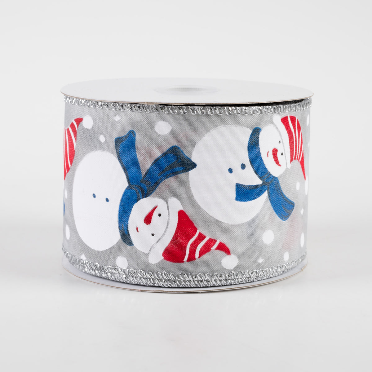 2.5" Navy Scarf Snowman Satin Ribbon: Grey (10 Yards)