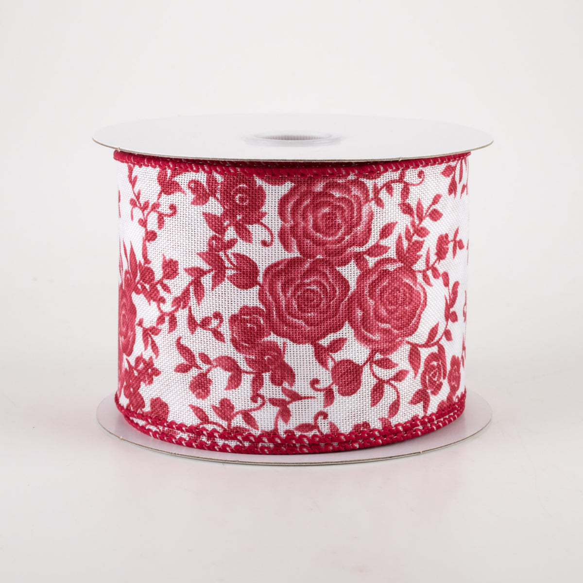 2.5" Ombré Roses on White Linen Ribbon: Red (10 Yards)