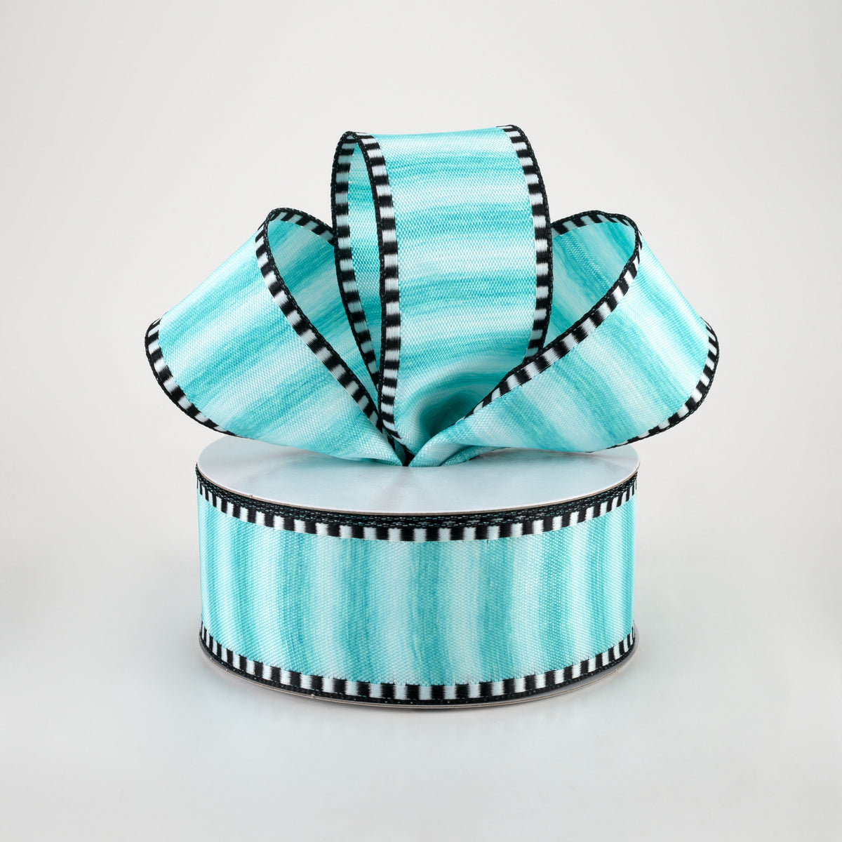 1.5" Ombré Stripe With Black & White Edge Ribbon: Aqua (10 Yards) Lifestyle Photo