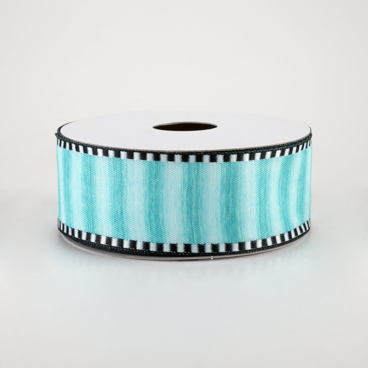 1.5" Ombré Stripe With Black & White Edge Ribbon: Aqua (10 Yards)