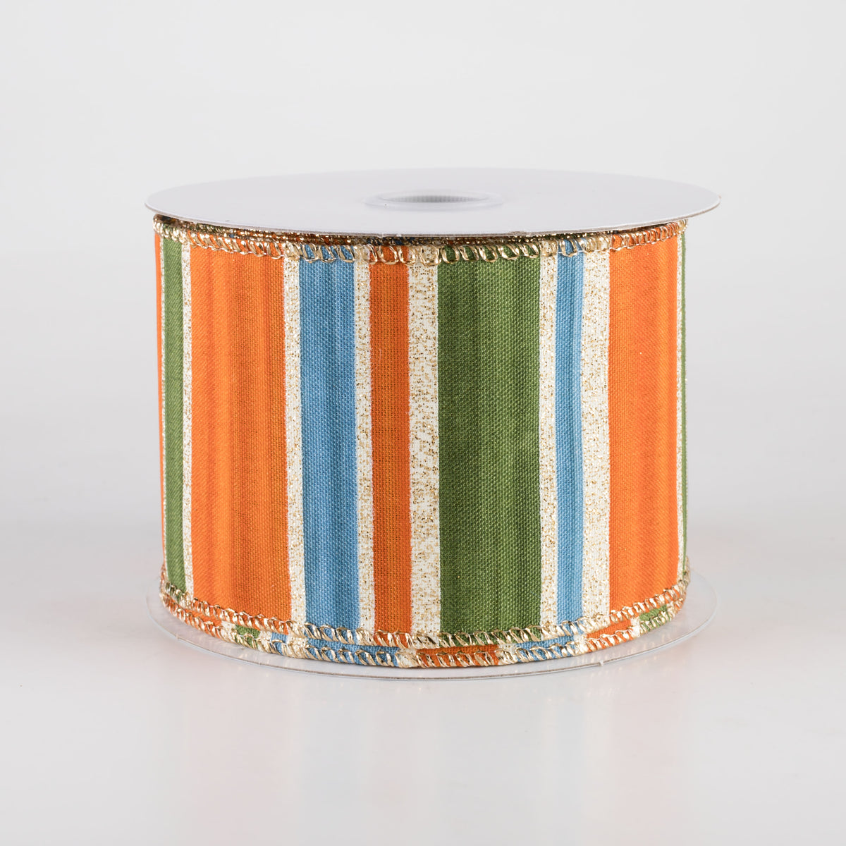 2.5" Ombré Stripes Glitter Ribbon: Rust Orange, Blue & Moss on Cream (10 Yards) Item Number: 61427-40-05