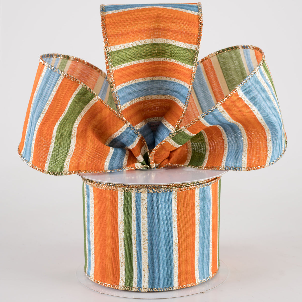 2.5" Ombré Stripes Glitter Ribbon: Rust Orange, Blue & Moss on Cream (10 Yards) Lifestyle Photo