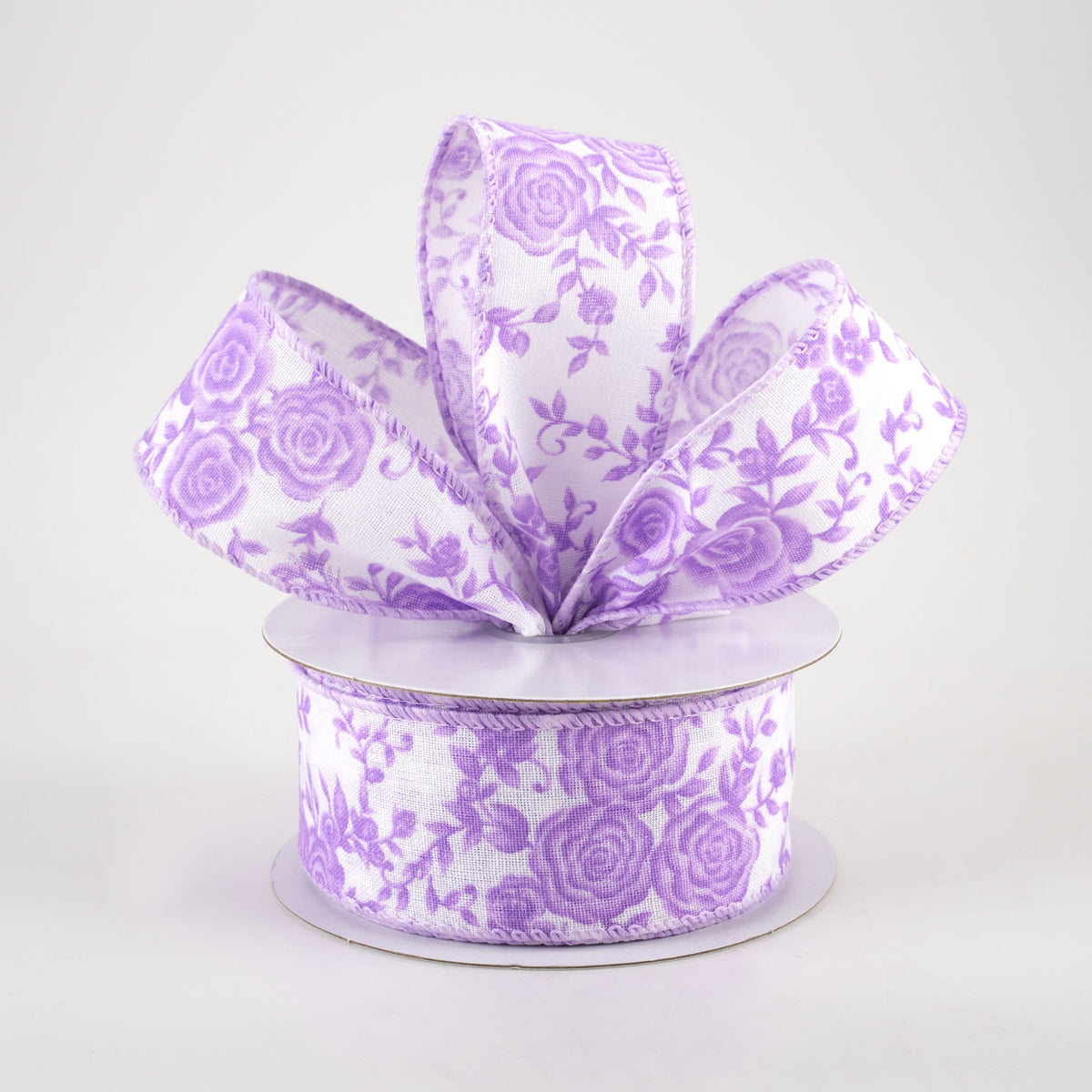 1.5" Ombre Roses on White Linen Ribbon: Lavender (10 Yards) Lifestyle Photo