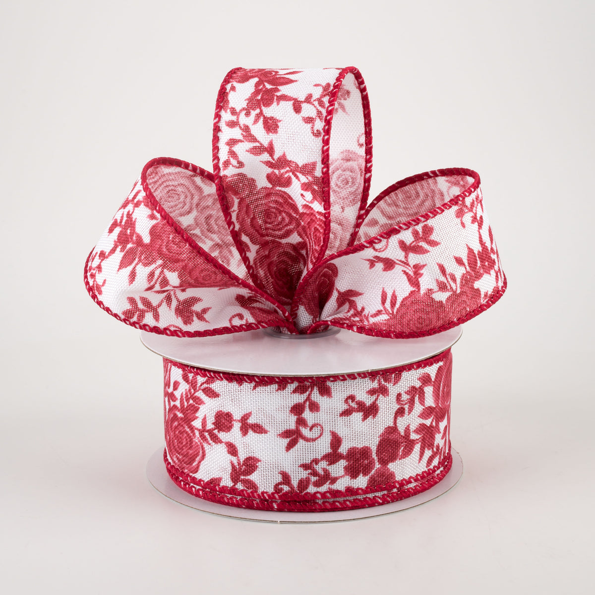 1.5" Ombre Roses on White Linen Ribbon: Red (10 Yards) Lifestyle Photo