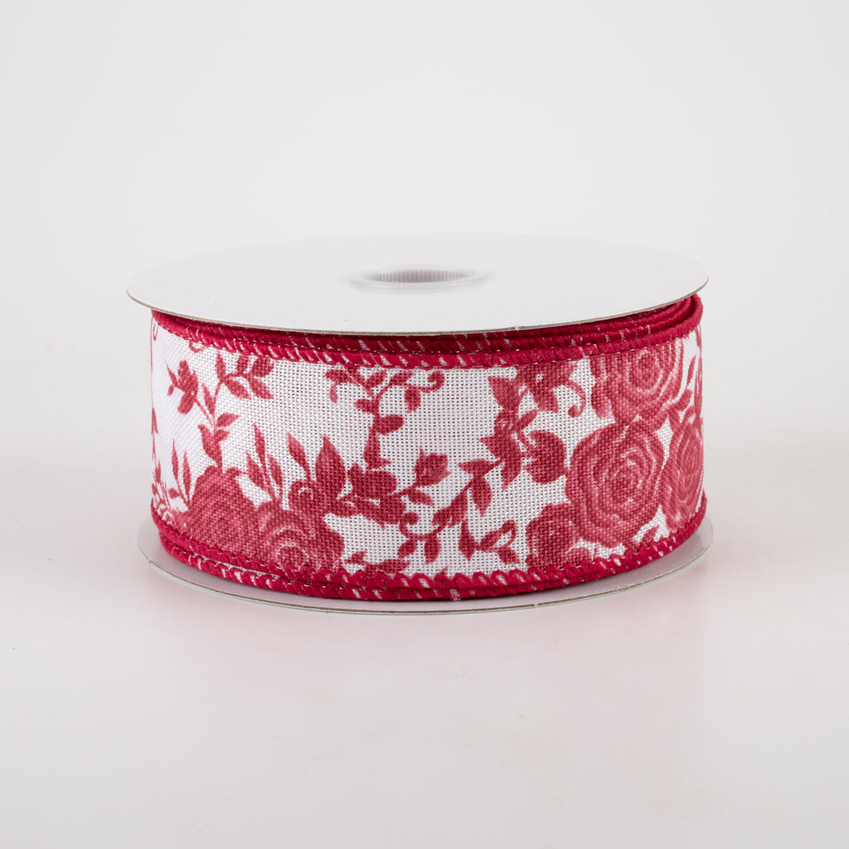 1.5" Ombre Roses on White Linen Ribbon: Red (10 Yards) Item Number: 41218-09-13