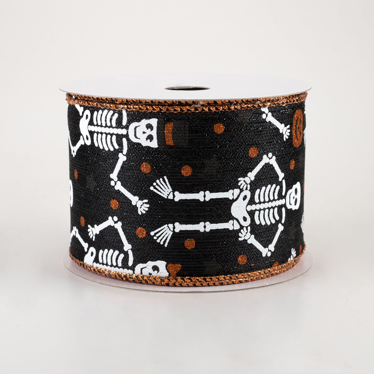 2.5" Orange Glitter Skeletons Metallic Ribbon: Black (10 Yards)