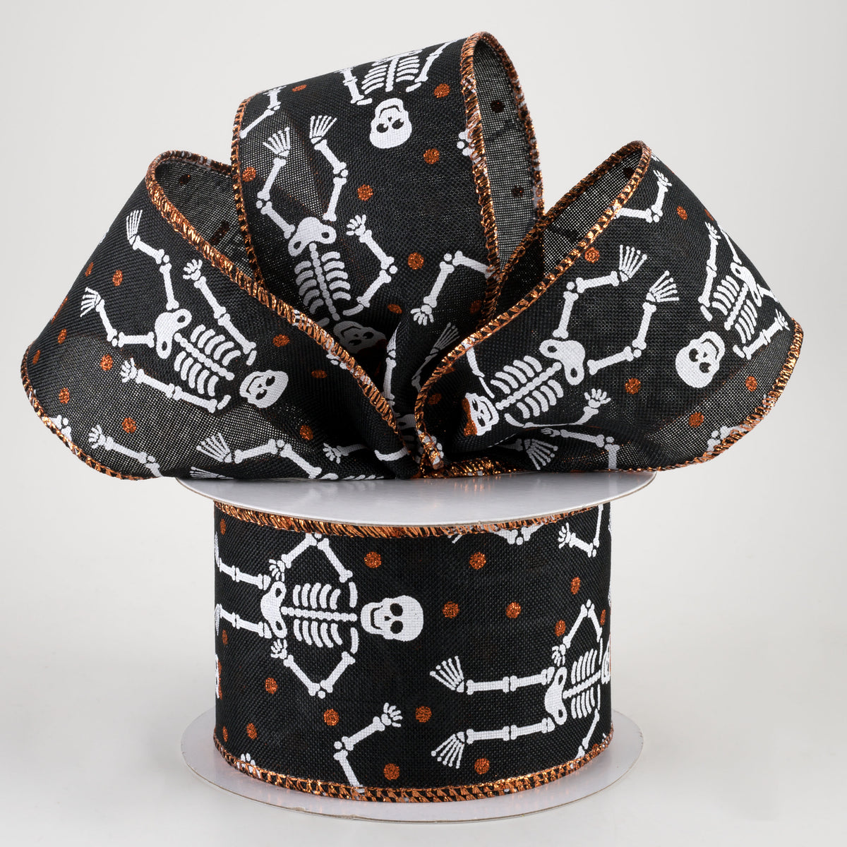 2.5" Orange Glitter Skeletons Ribbon: Black (10 Yards) Lifestyle Photo
