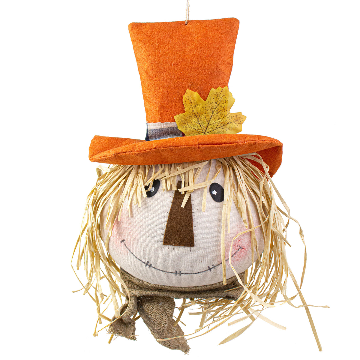 12" Orange Hat Scarecrow Head Ornament Item Number: 56815OR