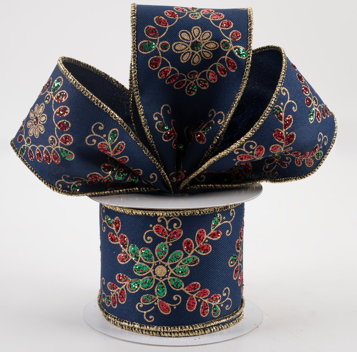 2.5" Ornate Loop Diamond Ribbon: Navy, Red, Emerald, Gold (10 Yards) Lifestyle Photo