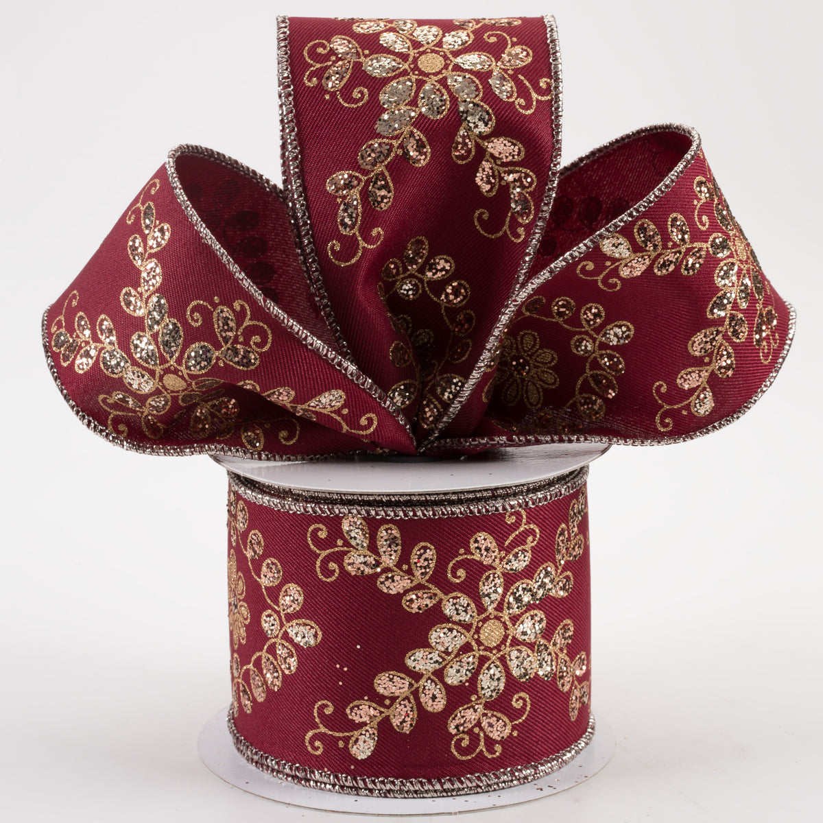 2.5" Ornate Loop Diamond Ribbon: Wine, Rose, Champagne, Gold (10 Yards) Lifestyle Photo