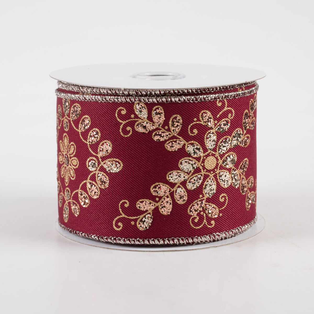 2.5" Ornate Loop Diamond Ribbon: Wine, Rose, Champagne, Gold (10 Yards)