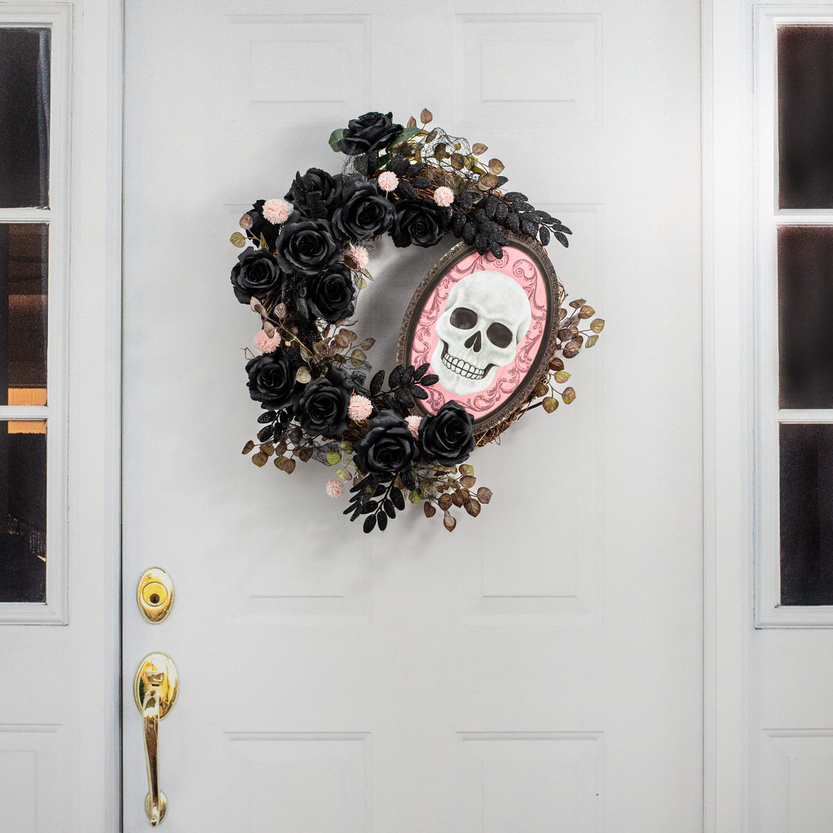 13" Oval Wooden Sign: Light Pink Framed Skull detail photo 4