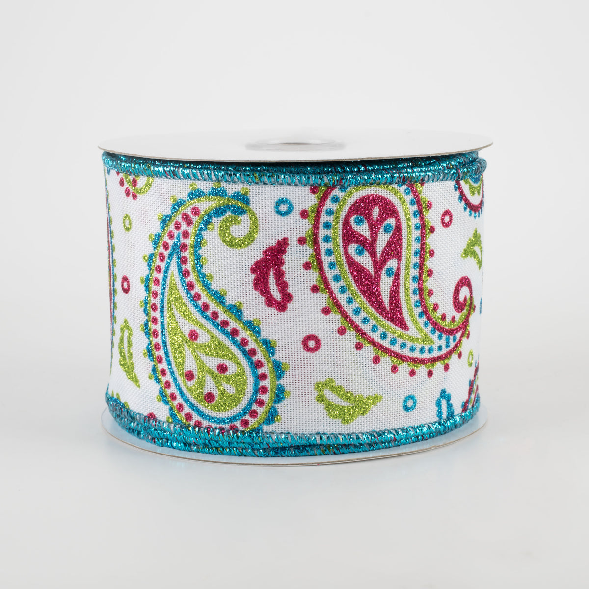 2.5" Paisley Ribbon: White, Lime, Hot Pink, Turquoise (10 Yards)