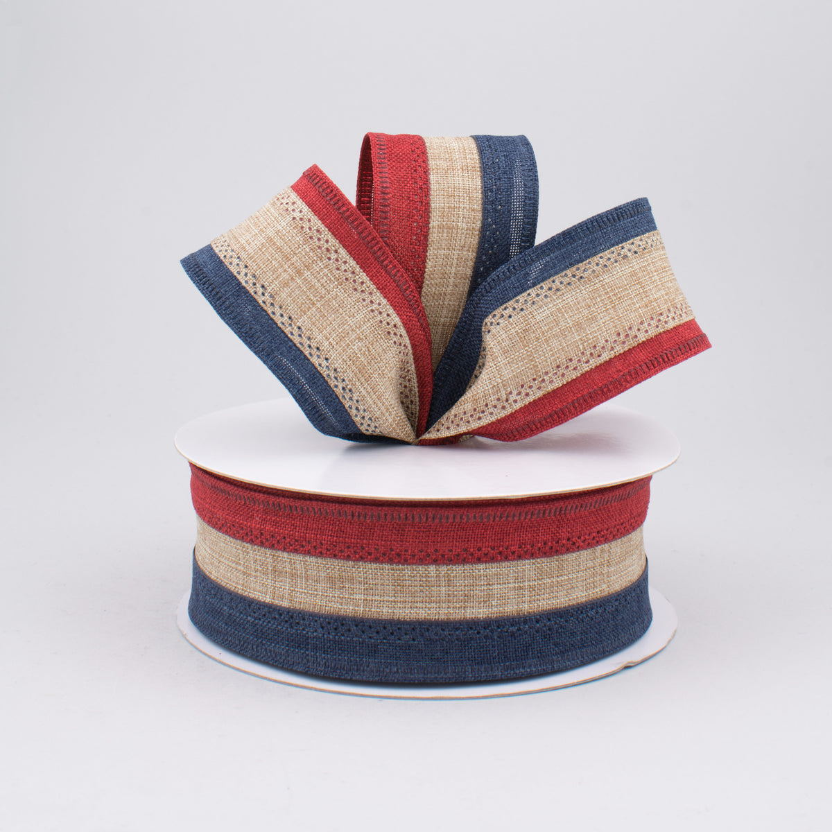 1.5" Patriotic Stripe Ribbon: Burgundy, Beige, Navy (10 Yards) Lifestyle Photo