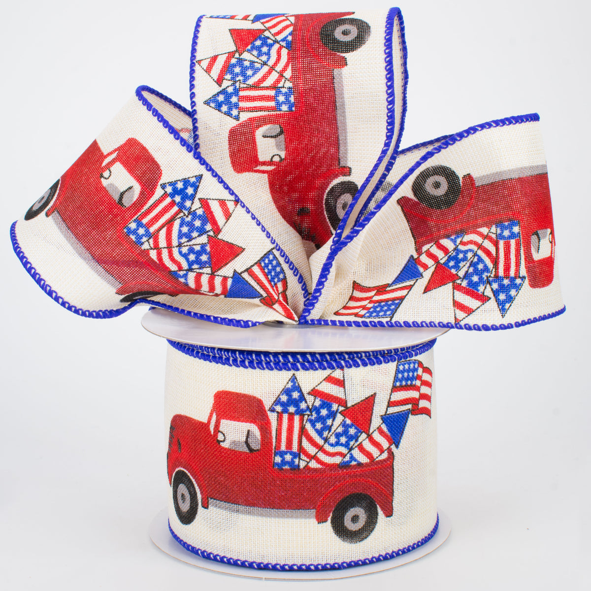 2.5" Patriotic Vintage Truck Ribbon: Cream (10 Yards) Lifestyle Photo