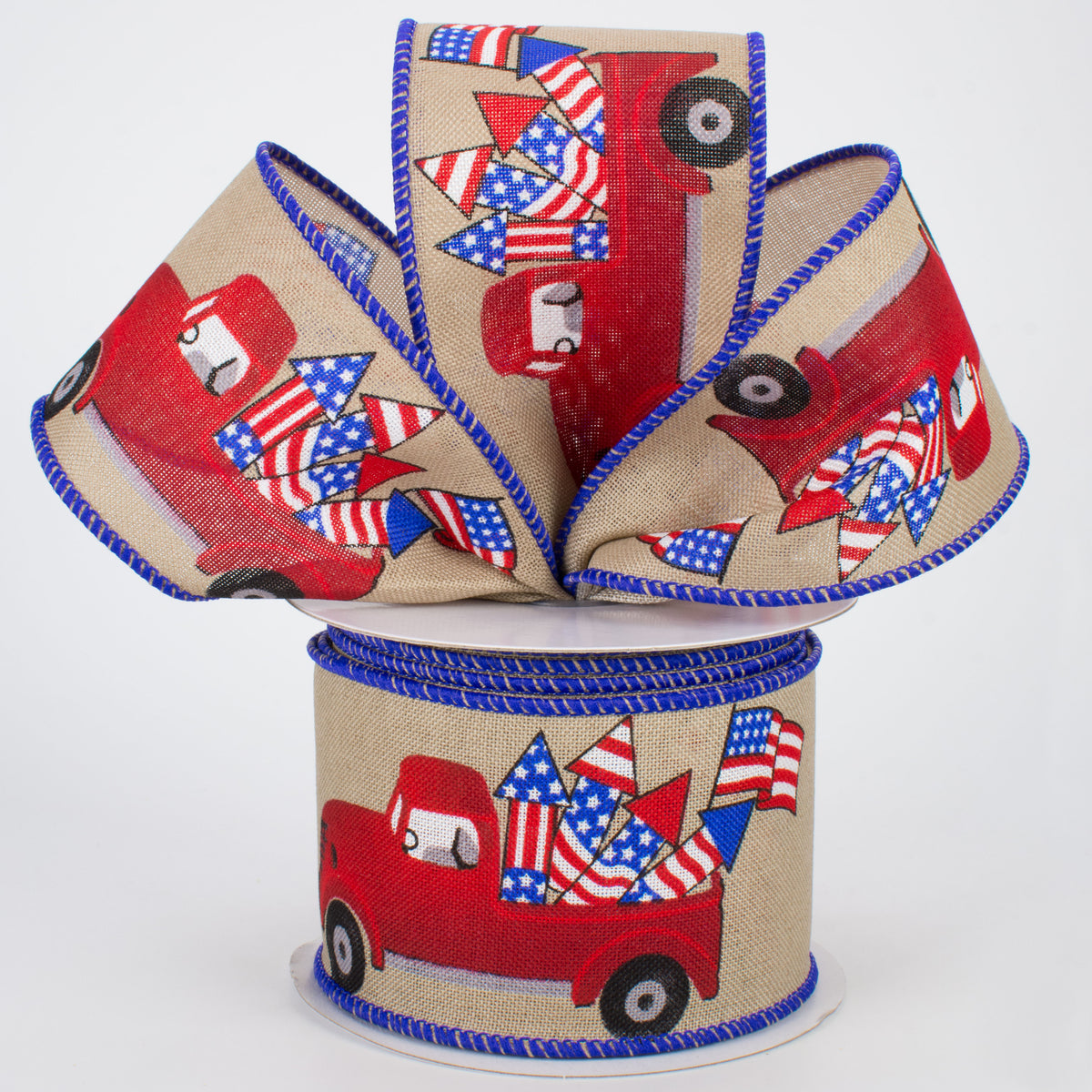 2.5" Patriotic Vintage Truck Ribbon: Natural (10 Yards) Lifestyle Photo