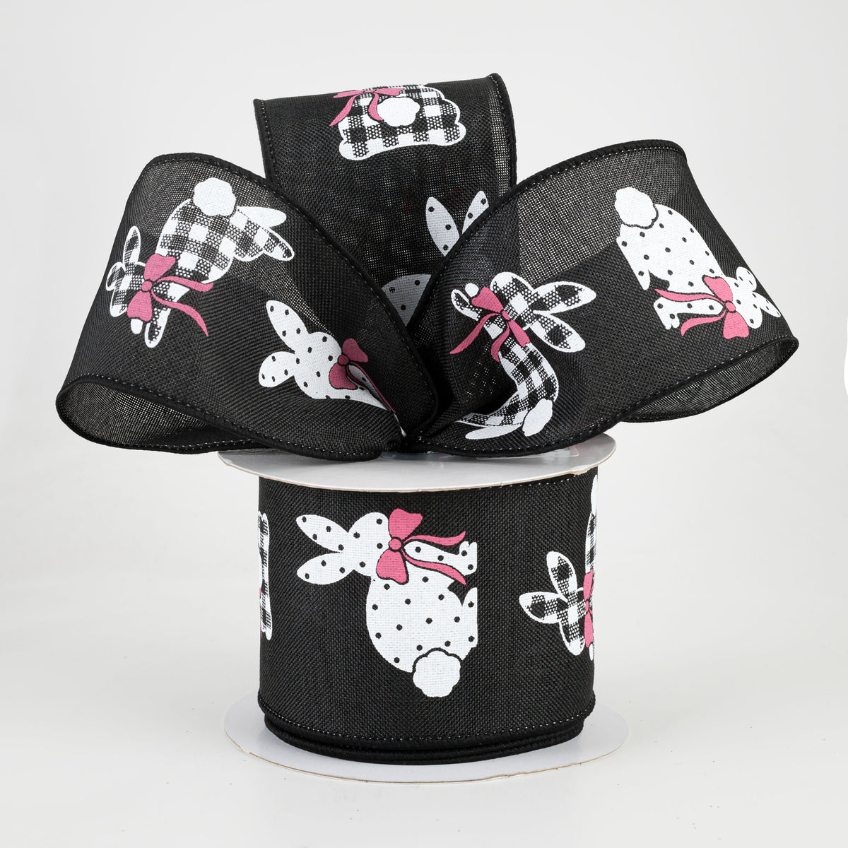 2.5" Patterned Bunnies Ribbon: Black (10 Yards) Lifestyle Photo